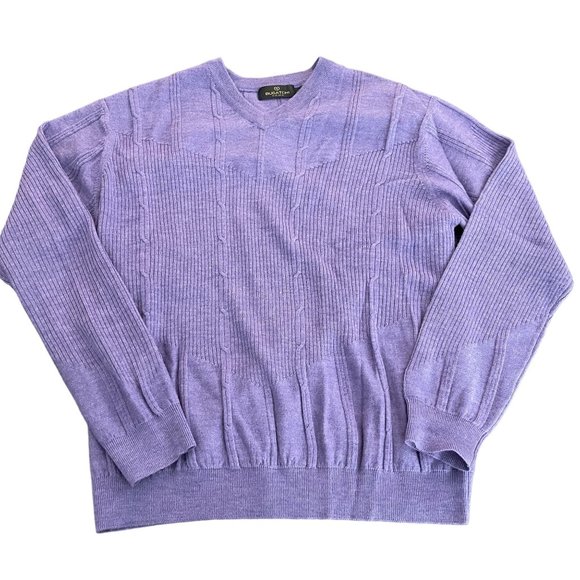 Bugatchi Men's Purple & Maroon V Neck Cable Stitch LS Sweater Lot Of 2, Size L - Picture 2 of 12